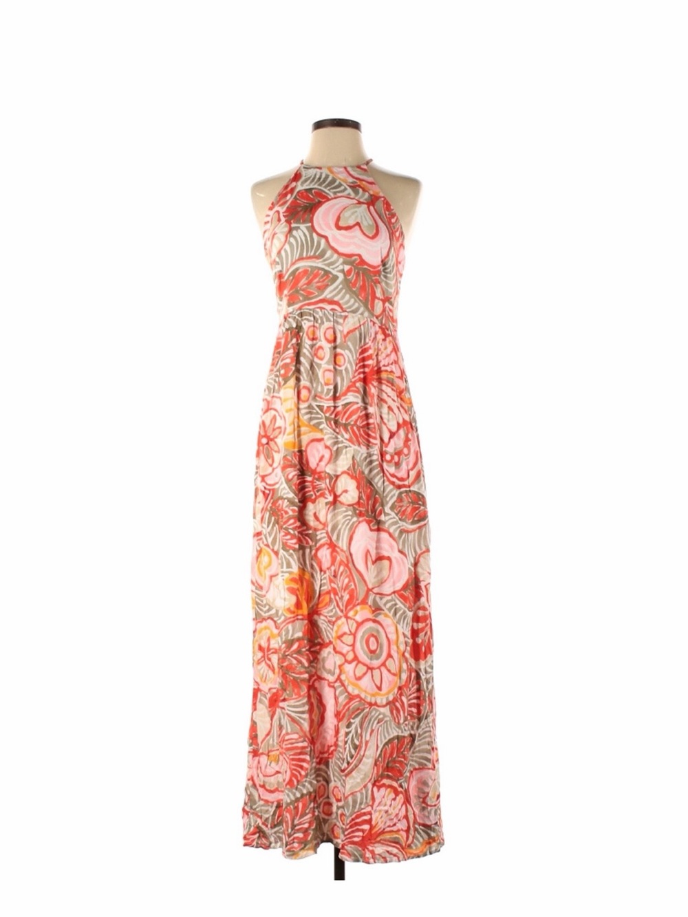 Ann Taylor Floral Halter Maxi Dress in Coral, Pink and Green